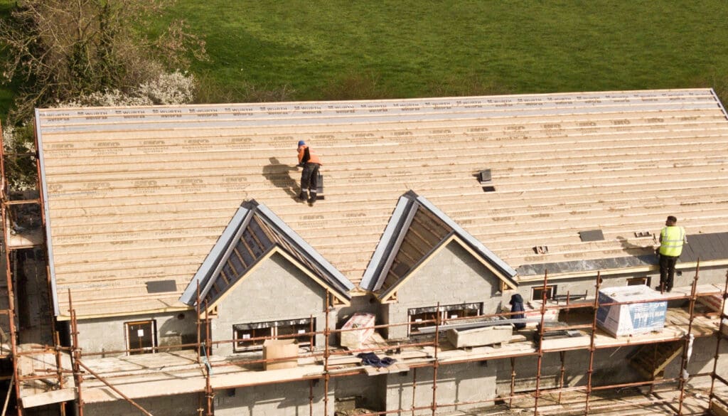 Aerial view of new residential construction
