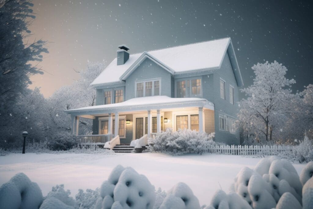 Winter home exterior to illustrate Re-Roofing A Home In Winter Some Things For You to Consider