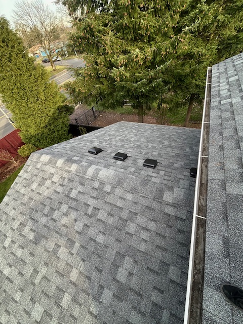 new roof installation project in Vancouver, WA with grey asphalt shingles
